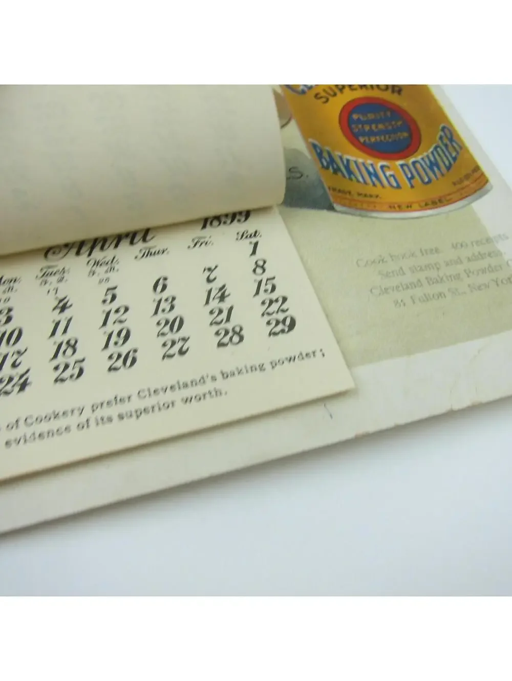 Advertising Wall Calendar Victorian Girl Clevelands Superior Baking Powder 1898